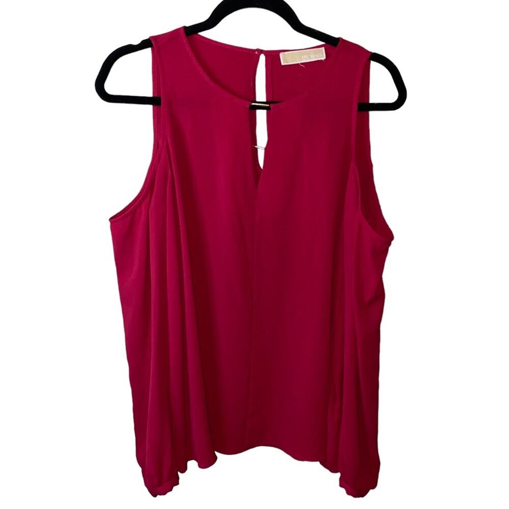 Michael Michael Kors Pink Cold Shoulder  Blouse Large Keyhole Neck Flowy‎ Top